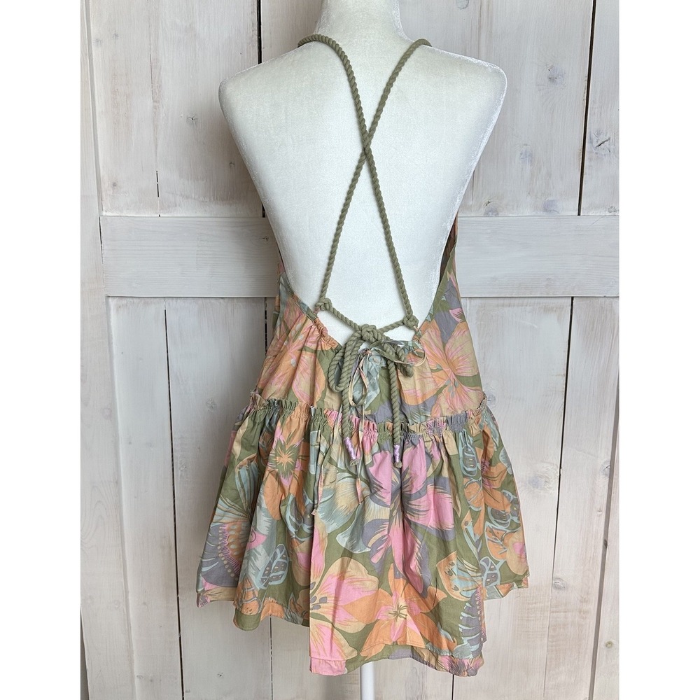 Free People Deserted Island Mini Dress Size Small Open Back Rope Strap Floral - Picture 7 of 12